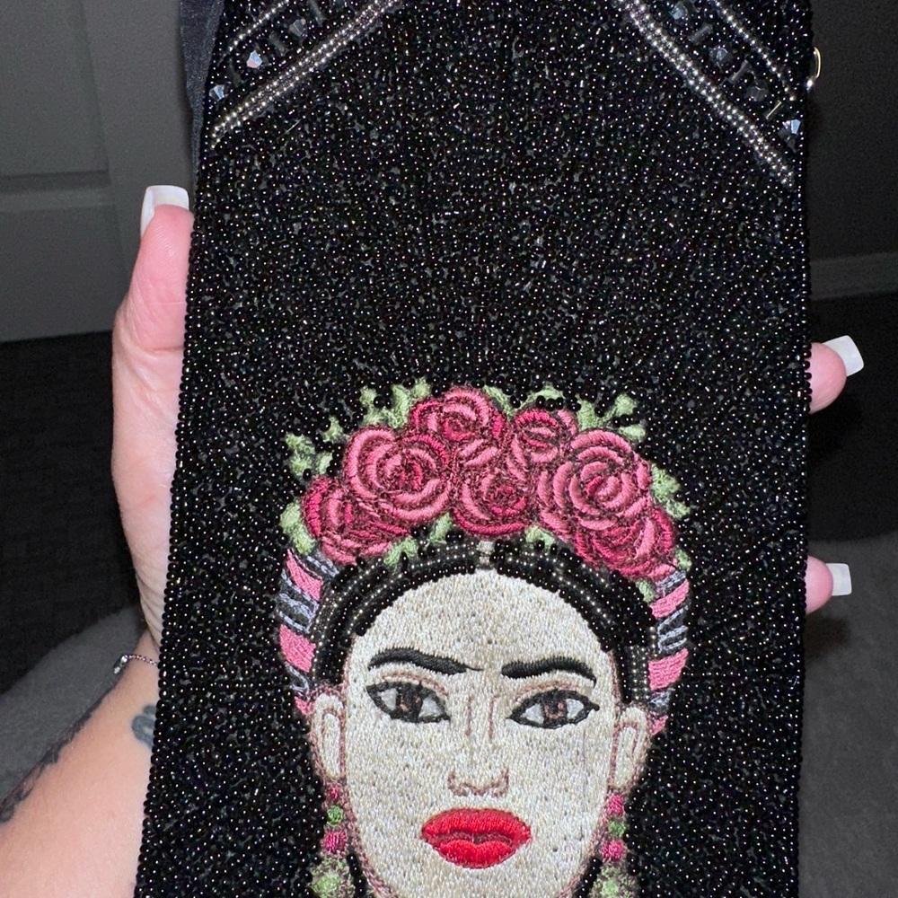 Embroidered Black Beaded Clutch